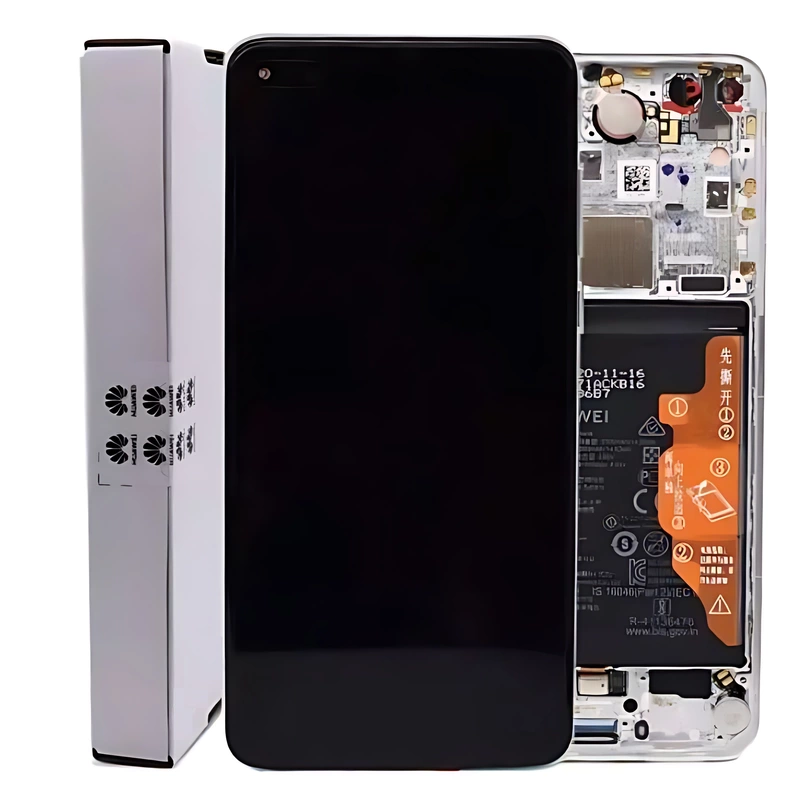 For Huawei P40 - Replacement OLED Touch Screen Assembly With Chassis & Battery - Ice White - Service Pack - 02353MFW