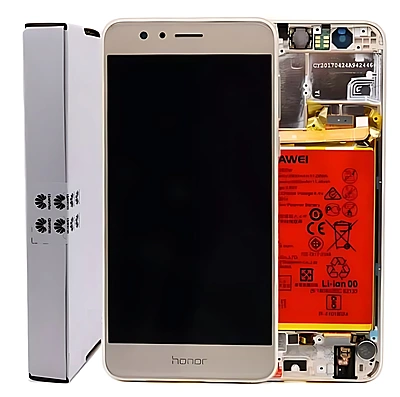 Genuine Honor 8 - Replacement LCD Touch Screen Assembly With Chassis & Battery - Gold - Service Pack - P4 - 02350VBF