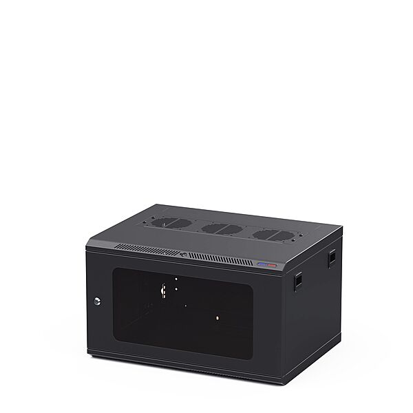 Penn Elcom Black Wall Mount Rack - M6 Threaded Rails - Poly Front Door - 450mm Deep - 6U