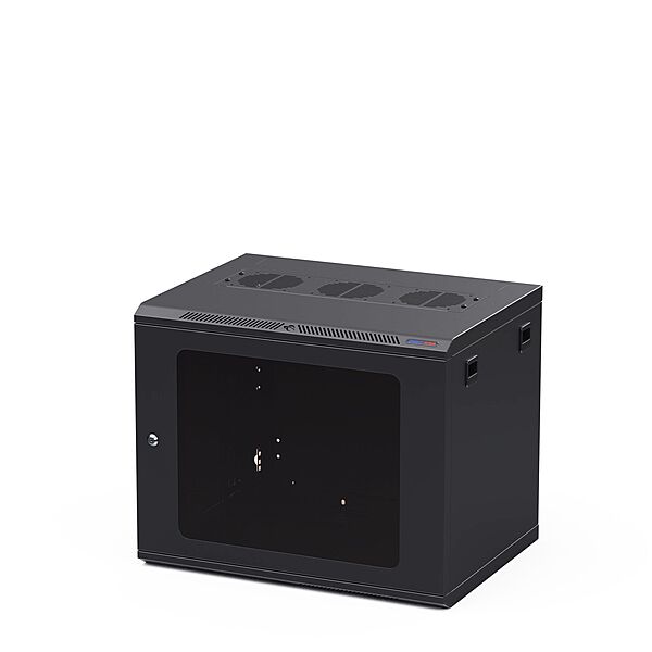 Penn Elcom Black Wall Mount Rack - M6 Threaded Rails - Poly Front Door - 450mm Deep - 9U