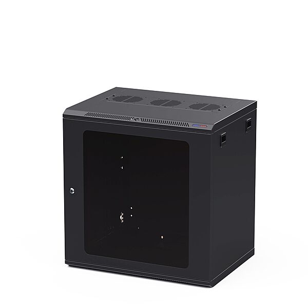 Penn Elcom Black Wall Mount Rack - M6 Threaded Rails - Poly Front Door - 450mm Deep - 12U