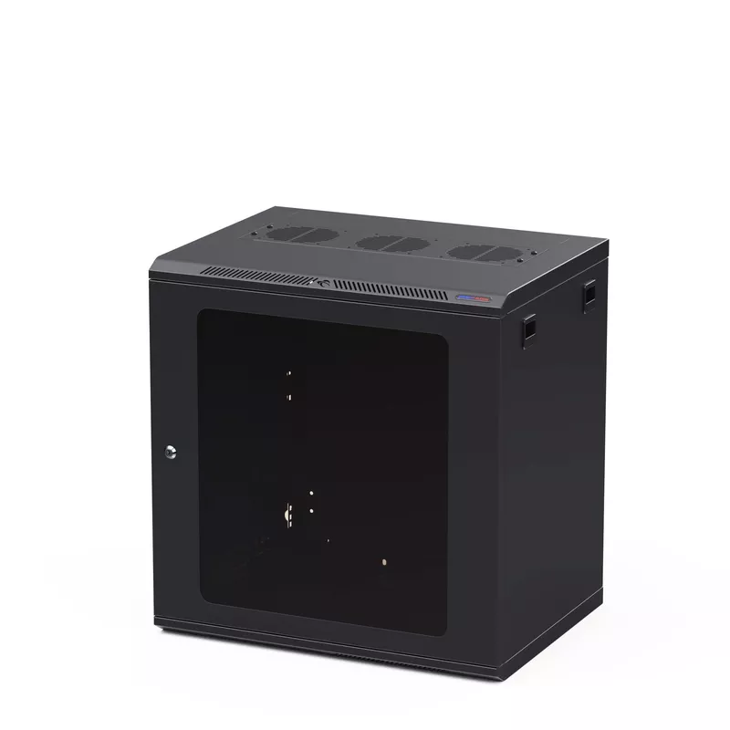 Penn Elcom Black Wall Mount Rack - M6 Threaded Rails - Poly Front Door - 450mm Deep - 12U