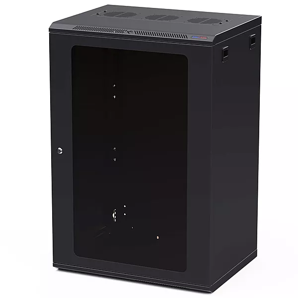 Penn Elcom Black Wall Mount Rack - M6 Threaded Rails - Poly Front Door - 450mm Deep - 18U