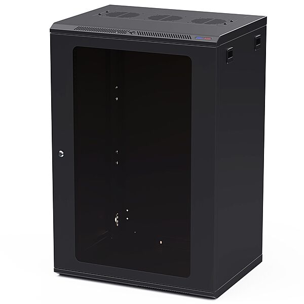 Penn Elcom Black Wall Mount Rack - M6 Threaded Rails - Poly Front Door - 450mm Deep - 18U