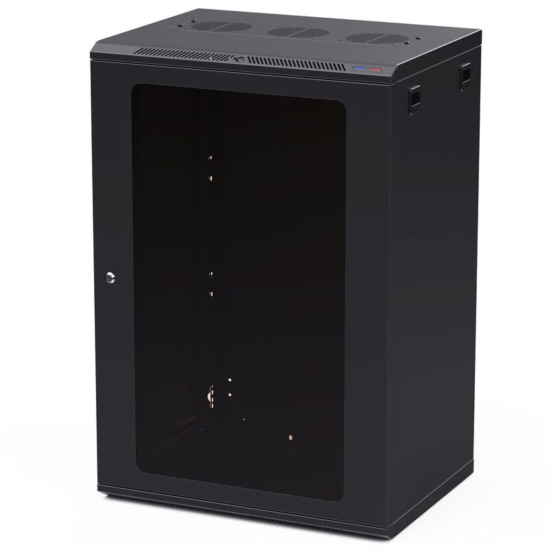 Penn Elcom Black Wall Mount Rack - M6 Threaded Rails - Poly Front Door - 450mm Deep - 18U