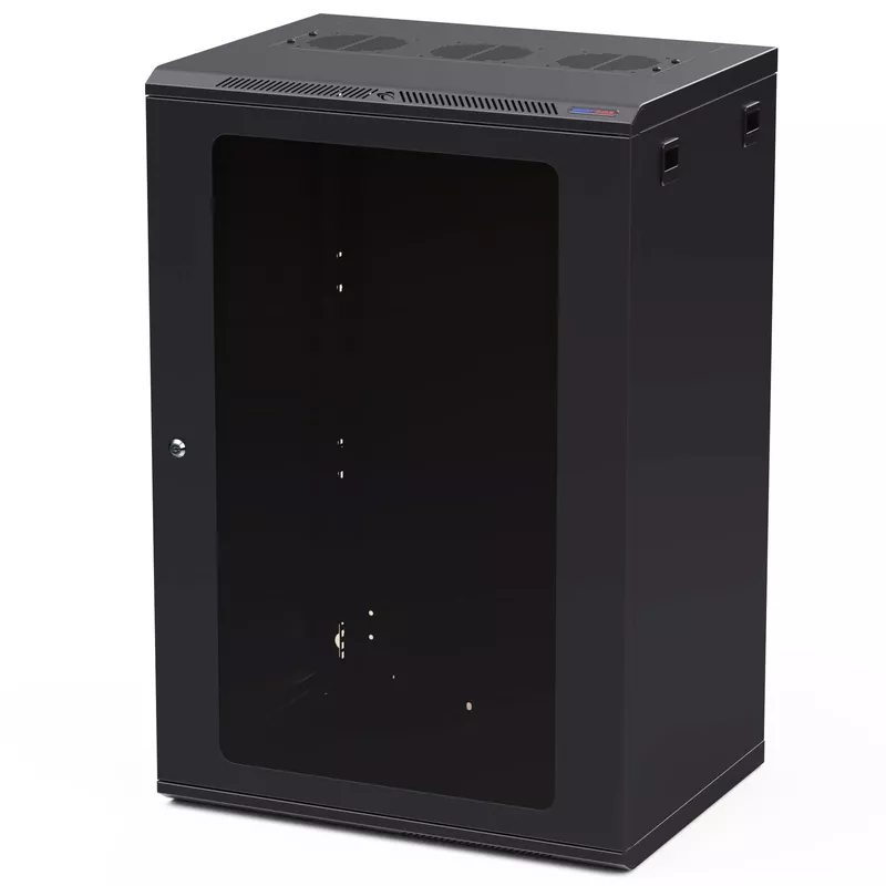 Penn Elcom Black Wall Mount Rack - M6 Threaded Rails - Poly Front Door - 450mm Deep - 18U