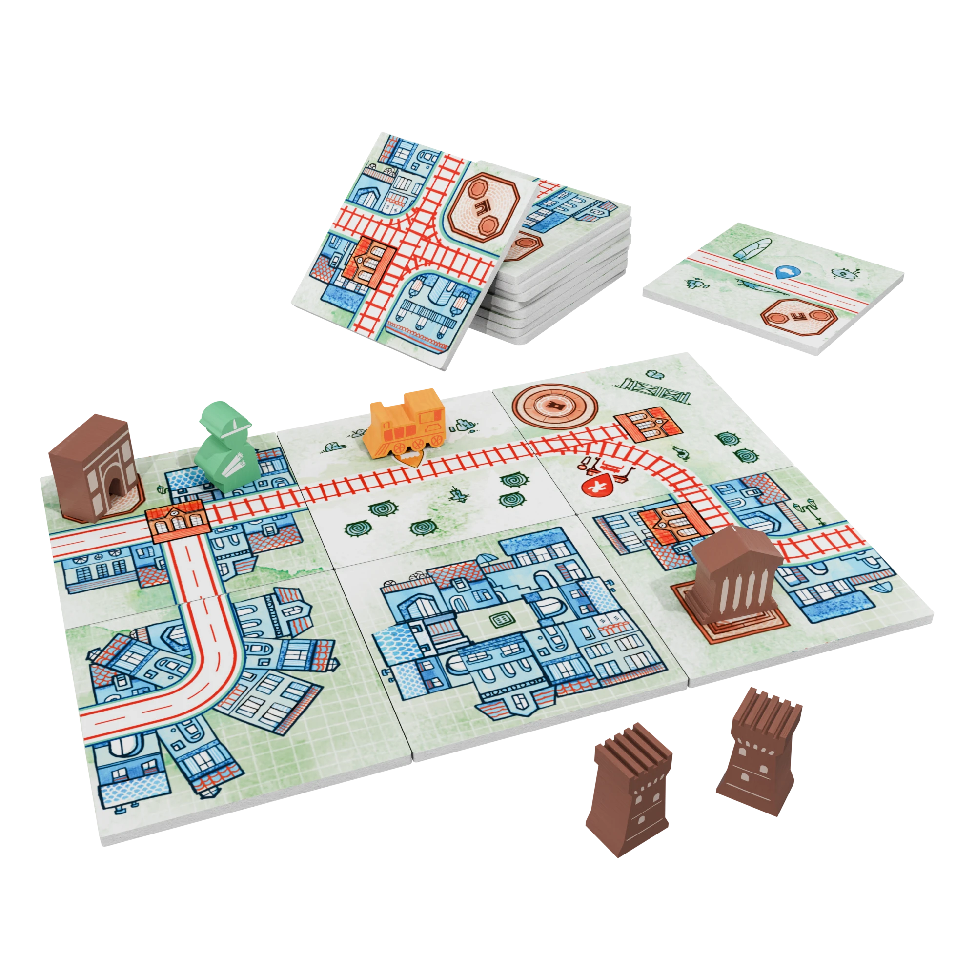 Railroad Tiles: Monuments Erweiterung Spielbrett und Figuren