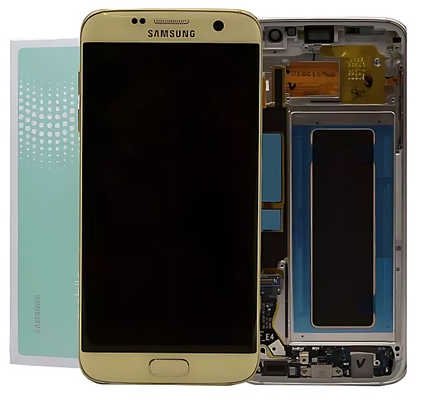 For Samsung S7 Edge - Replacement AMOLED Display Digitizer Touch Screen Assembly With Frame - Gold - Service Pack - GH97 - 18533C