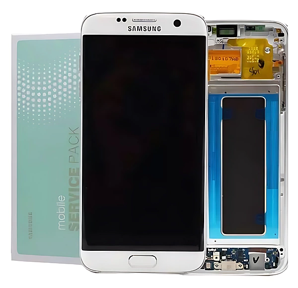 For Samsung S7 Edge - Replacement AMOLED Display Digitizer Touch Screen Assembly With Frame - White - Service Pack - GH97 - 18533D