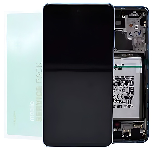Genuine Samsung A72 , A725 - Replacement AMOLED Touch Screen Assembly With Chassis & Battery - Awesome Blue - Service Pack - GH82 - 25541B