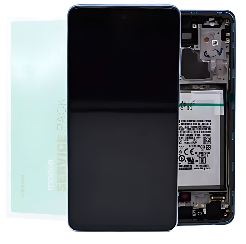 Genuine Samsung A72 , A725 - Replacement AMOLED Touch Screen Assembly With Chassis & Battery - Awesome Blue - Service Pack - GH82 - 25541B