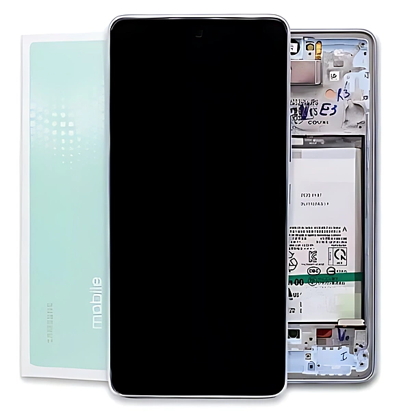 For Samsung A53 5G , A536 - Replacement AMOLED Touch Screen Assembly With Chassis & Battery - Blue - Service Pack - GH82 - 28026C