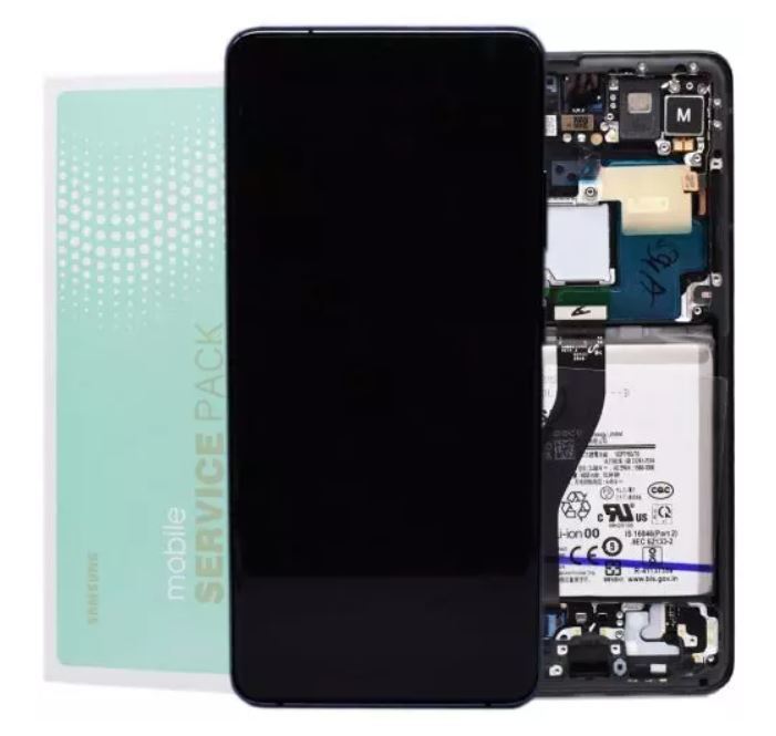 Genuine Samsung S21 Ultra , G998 - Replacement AMOLED Touch Screen Assembly With Chassis & Battery - Phantom Black - Service Pack - GH82 - 24591A