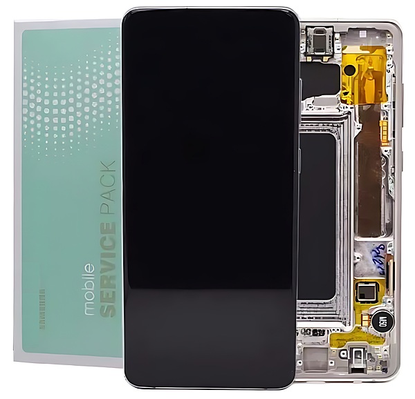 For Samsung S10 Plus , G975 - Replacement AMOLED Touch Screen Assembly With Chassis - Ceramic White - Service Pack - GH82 - 18849J