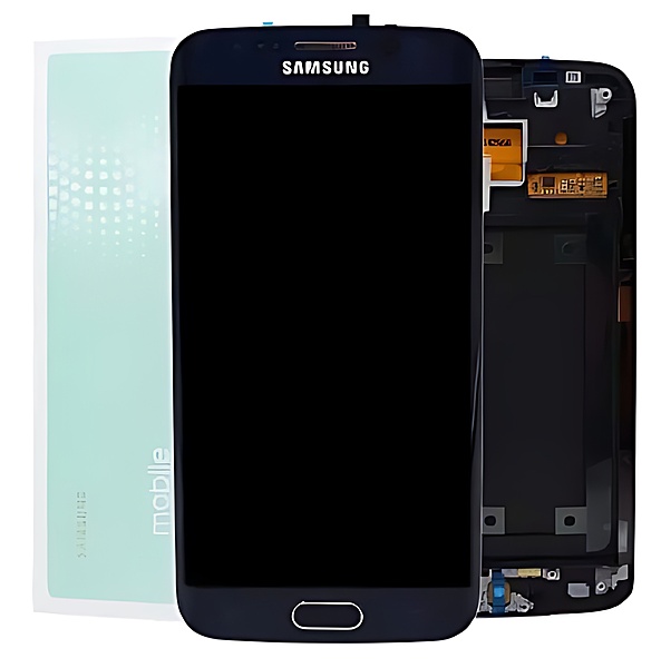 For Samsung S6 Edge , G925 - Replacement AMOLED Touch Screen Assembly With Frame - Black - Service Pack - GH82 - 25229A