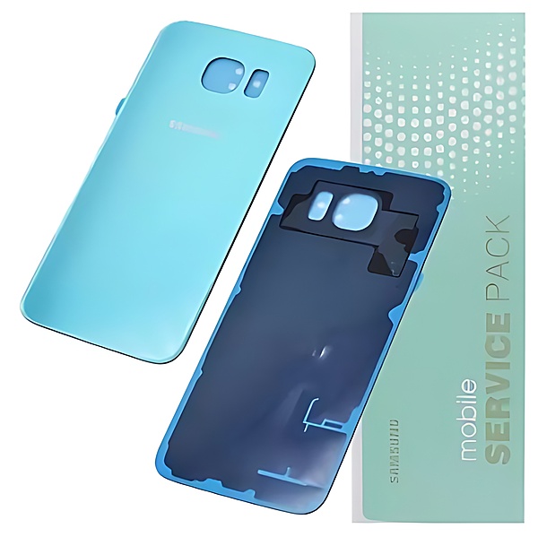 For Samsung S6 , G920 - Replacement Battery Cover , Rear Panel With Adhesive - Blue Topaz - Service Pack - GH82 - 09548D