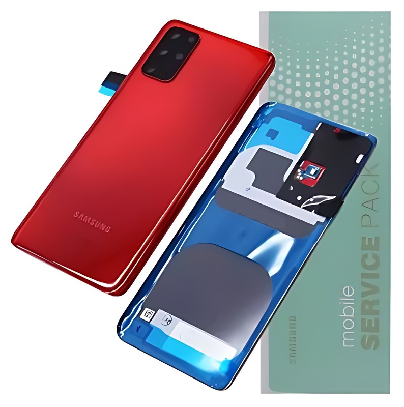 Genuine Samsung S20 Plus , G985 - Replacement Battery Cover , Rear Panel With Camera Lens - Aura Red - Service Pack - GH82 - 21634G