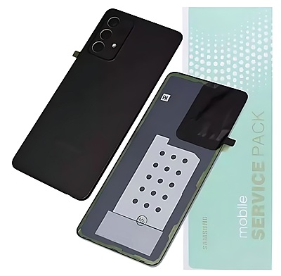 For Samsung A52s , A528 - Replacement Battery Cover , Rear Panel With Camera Lens - Awesome Black - Service Pack - GH82 - 26858A