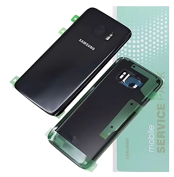 For Samsung S7 , G930 - Replacement Battery Cover , Rear Panel With Camera Lens - Black - Service Pack - GH82 - 11384A