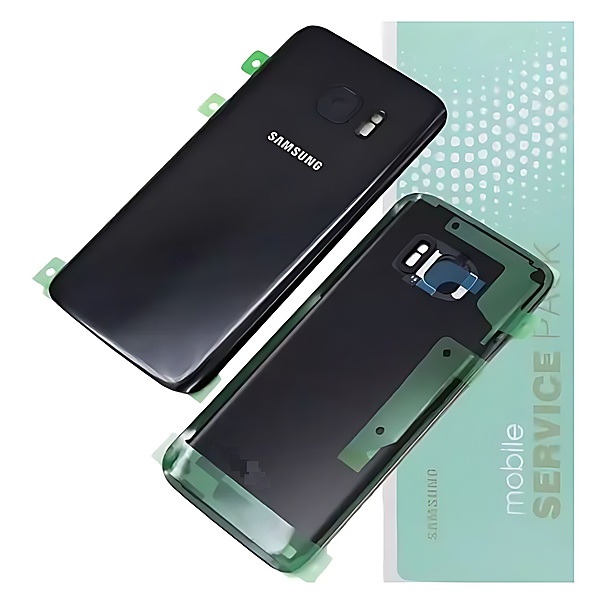 For Samsung S7 , G930 - Replacement Battery Cover , Rear Panel With Camera Lens - Black - Service Pack - GH82 - 11384A