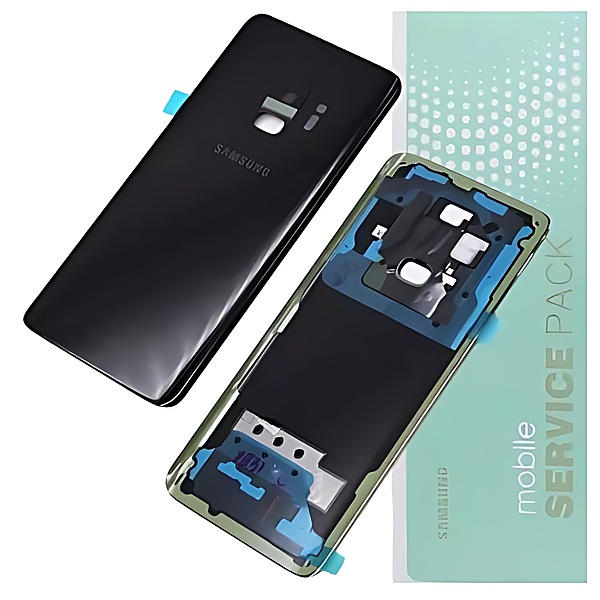 For Samsung S9 , G960 - Replacement Battery Cover , Rear Panel With Camera Lens - Black - Service Pack - GH82 - 15865A