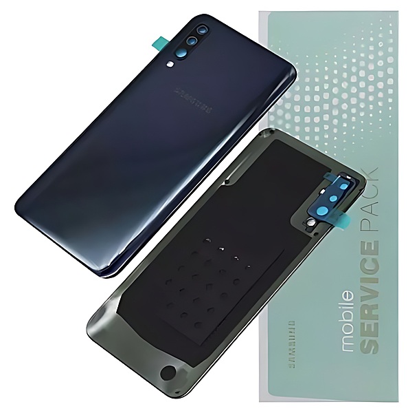 For Samsung A50 , A505 - Replacement Battery Cover , Rear Panel With Camera Lens - Black - Service Pack - GH82 - 19229A