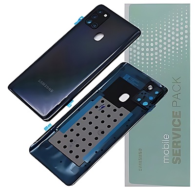 For Samsung A21s , A217 - Replacement Battery Cover , Rear Panel With Camera Lens - Black - Service Pack - GH82 - 22780A