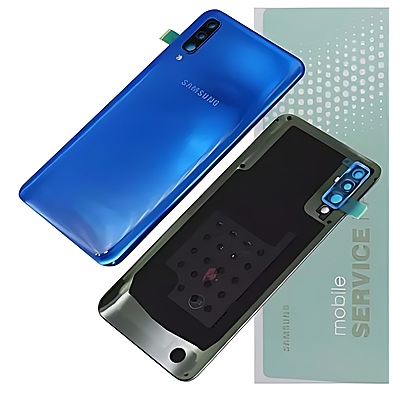 For Samsung A50 , A505 - Replacement Battery Cover , Rear Panel With Camera Lens - Blue - Service Pack - GH82 - 19229C