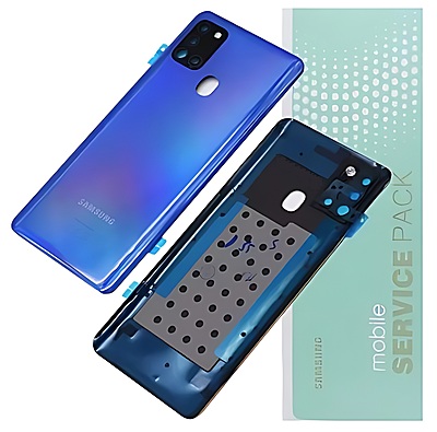 For Samsung A21s , A217 - Replacement Battery Cover , Rear Panel With Camera Lens - Blue - Service Pack - GH82 - 22780C