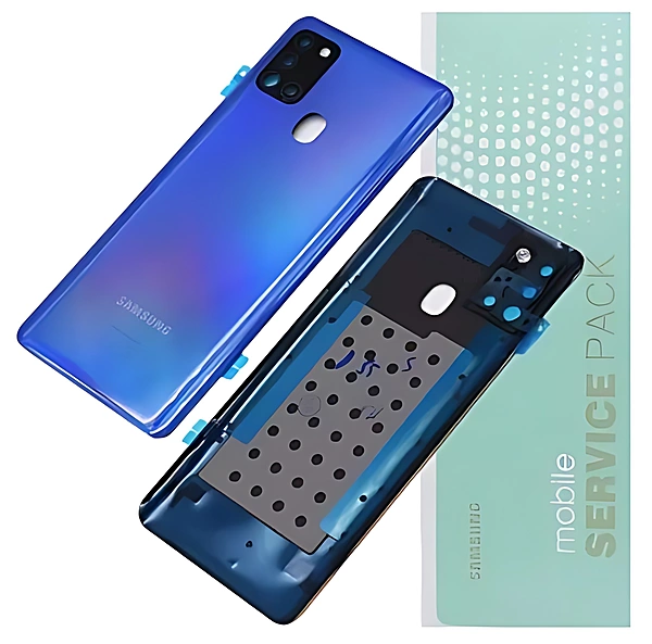 For Samsung A21s , A217 - Replacement Battery Cover , Rear Panel With Camera Lens - Blue - Service Pack - GH82 - 22780C