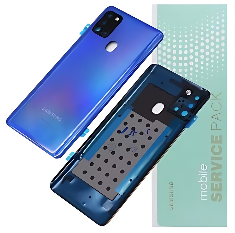 For Samsung A21s , A217 - Replacement Battery Cover , Rear Panel With Camera Lens - Blue - Service Pack - GH82 - 22780C