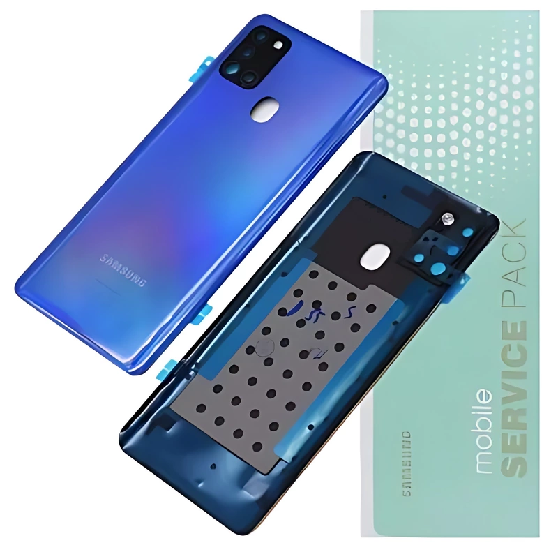 For Samsung A21s , A217 - Replacement Battery Cover , Rear Panel With Camera Lens - Blue - Service Pack - GH82 - 22780C