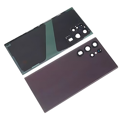 For Samsung Galaxy S22 Ultra , S908 - Replacement Battery Cover , Rear Panel With Camera Lens - Burgundy