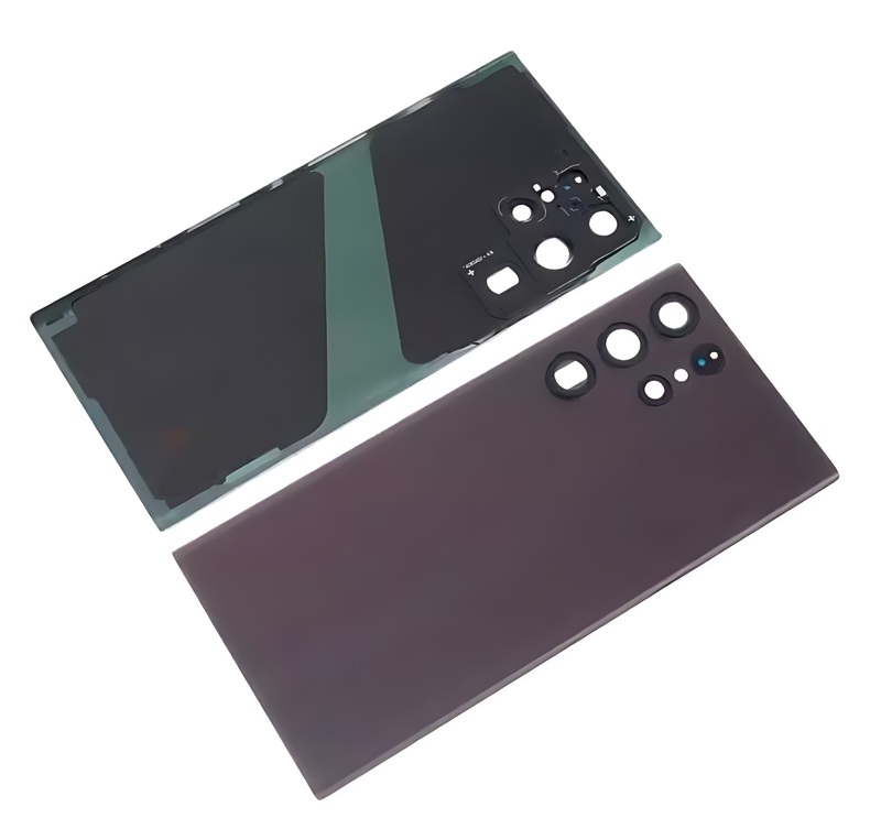 For Samsung Galaxy S22 Ultra , S908 - Replacement Battery Cover , Rear Panel With Camera Lens - Burgundy