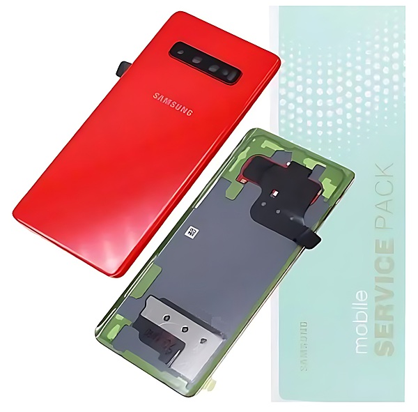 For Samsung S10 Plus , G975 - Replacement Battery Cover , Rear Panel With Camera Lens - Cardinal Red - Service Pack - GH82 - 18406H