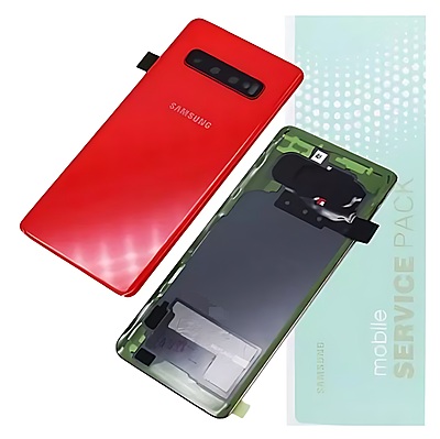 Genuine Samsung S10 , G973 - Replacement Battery Cover , Rear Panel With Camera Lens - Cardinal Red - Service Pack - GH82 - 18378H