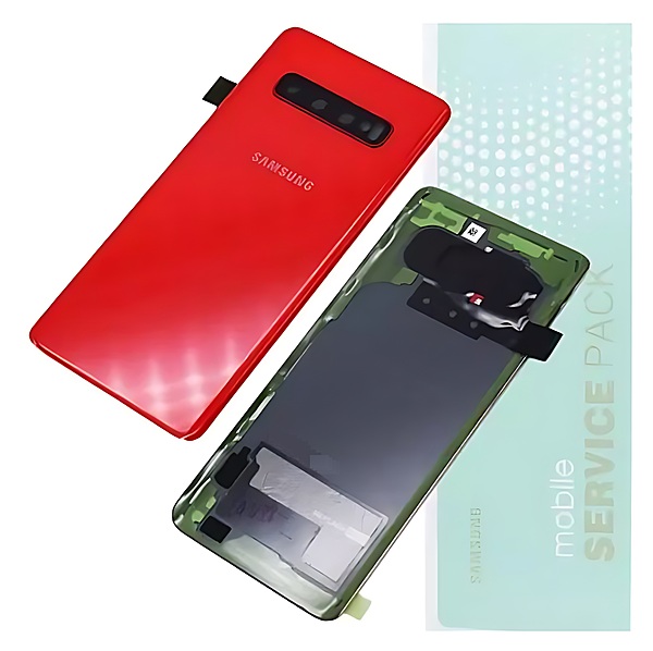 Genuine Samsung S10 , G973 - Replacement Battery Cover , Rear Panel With Camera Lens - Cardinal Red - Service Pack - GH82 - 18378H