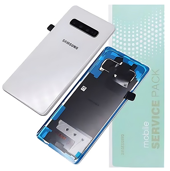 For Samsung S10 Plus , G975 - Replacement Battery Cover , Rear Panel With Camera Lens - Ceramic White - Service Pack - GH82 - 18406G
