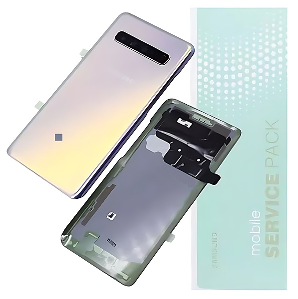 For Samsung S10 Plus 5G , G977 - Replacement Battery Cover , Rear Panel With Camera Lens - Crown Silver - Service Pack - GH82 - 19500A