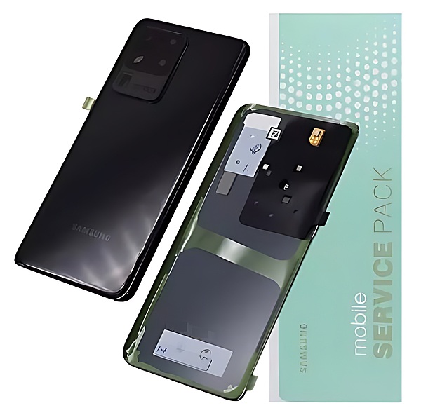 Genuine Samsung S20 Ultra , G988 - Replacement Battery Cover , Rear Panel With Camera Lens - Crush Black - Service Pack - GH82 - 22217A