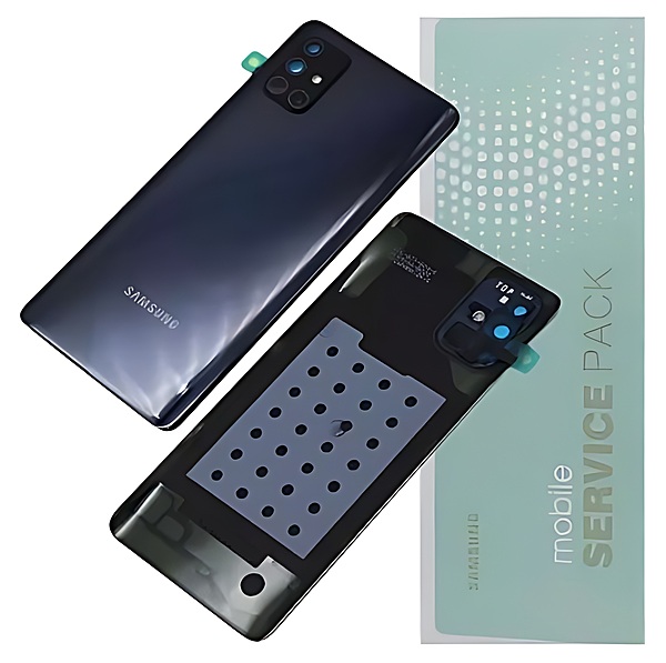 Genuine Samsung A71 , A715 - Replacement Battery Cover , Rear Panel With Camera Lens - Crush Black - Service Pack - GH82 - 22112A