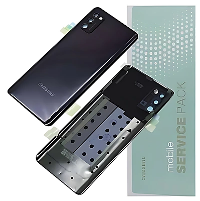 For Samsung A41 , A415 - Replacement Battery Cover , Rear Panel With Camera Lens - Crush Black - Service Pack - GH82 - 22585C