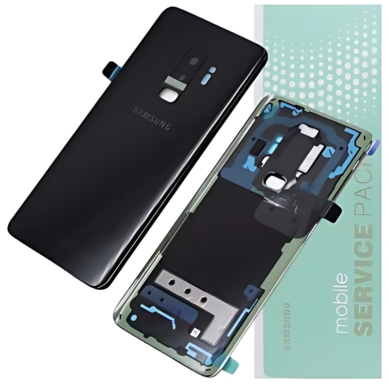 For Samsung S9 Plus , G965 - Replacement Battery Cover , Rear Panel With Camera Lens - Midnight Black - Service Pack - GH82 - 15652A