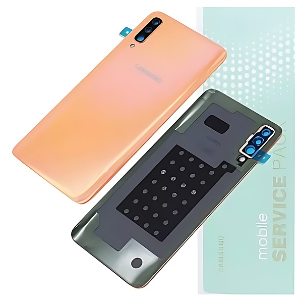 For Samsung A70 , A705 - Replacement Battery Cover , Rear Panel With Camera Lens - Orange - Service Pack - GH82 - 19467D