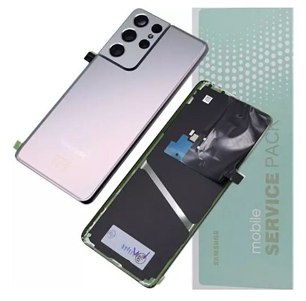 Genuine Samsung S21 Ultra , G998 - Replacement Battery Cover , Rear Panel With Camera Lens - Silver - Service Pack - GH82 - 24499B