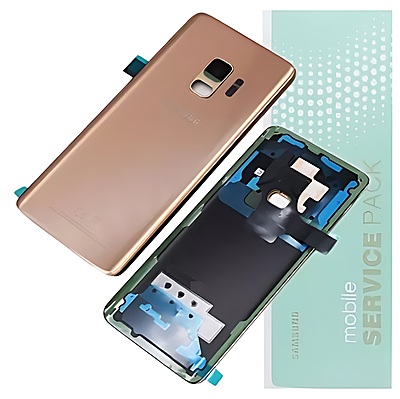 For Samsung S9 , G960 - Replacement Battery Cover , Rear Panel With Camera Lens - Sunrise Gold - Service Pack - GH82 - 15865E