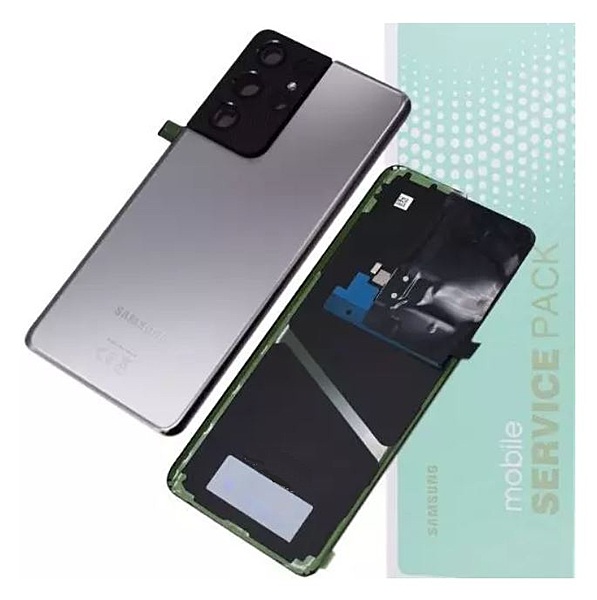 Genuine Samsung S21 Ultra , G998 - Replacement Battery Cover , Rear Panel With Camera Lens - Titanium - Service Pack - GH82 - 24499C