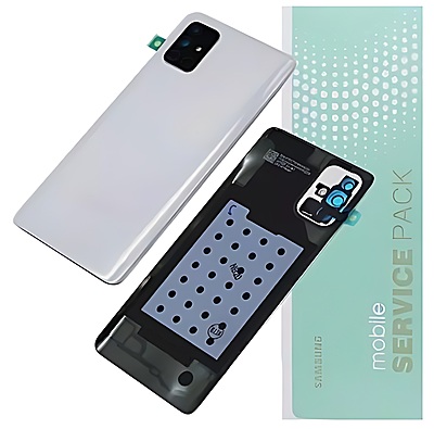 Genuine Samsung A71 , A715 - Replacement Battery Cover , Rear Panel With Camera Lens - Crush Silver - Service Pack - GH82 - 22112B
