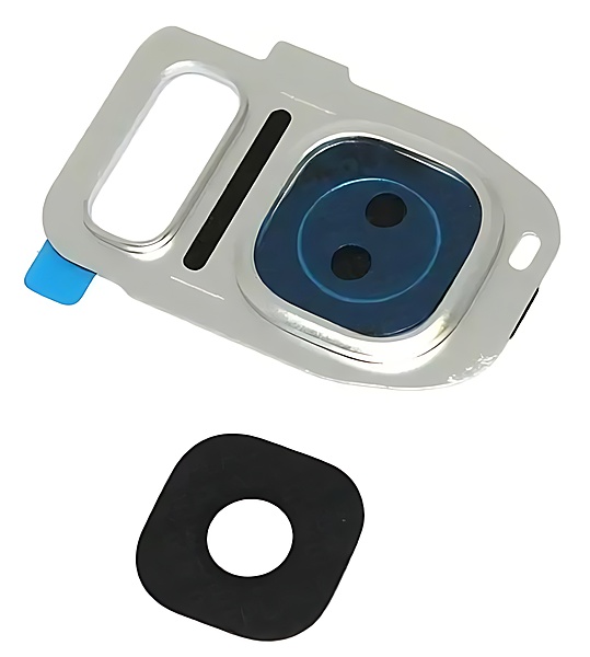 For Samsung Galaxy S7 Edge - Replacement Camera Lens And Housing Cover Glass With Adhesive - Silver
