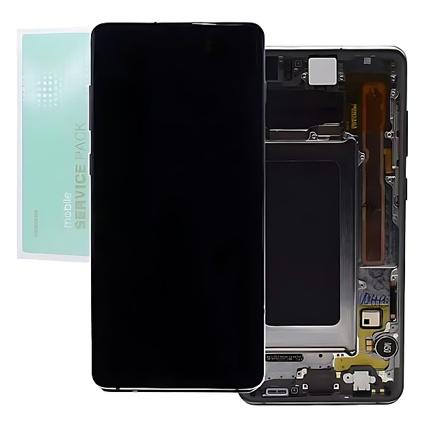 For Samsung S10 Plus G975 - Replacement Complete AMOLED Touch Screen Assembly - Prism Black - Service Pack - GH82 - 18849A